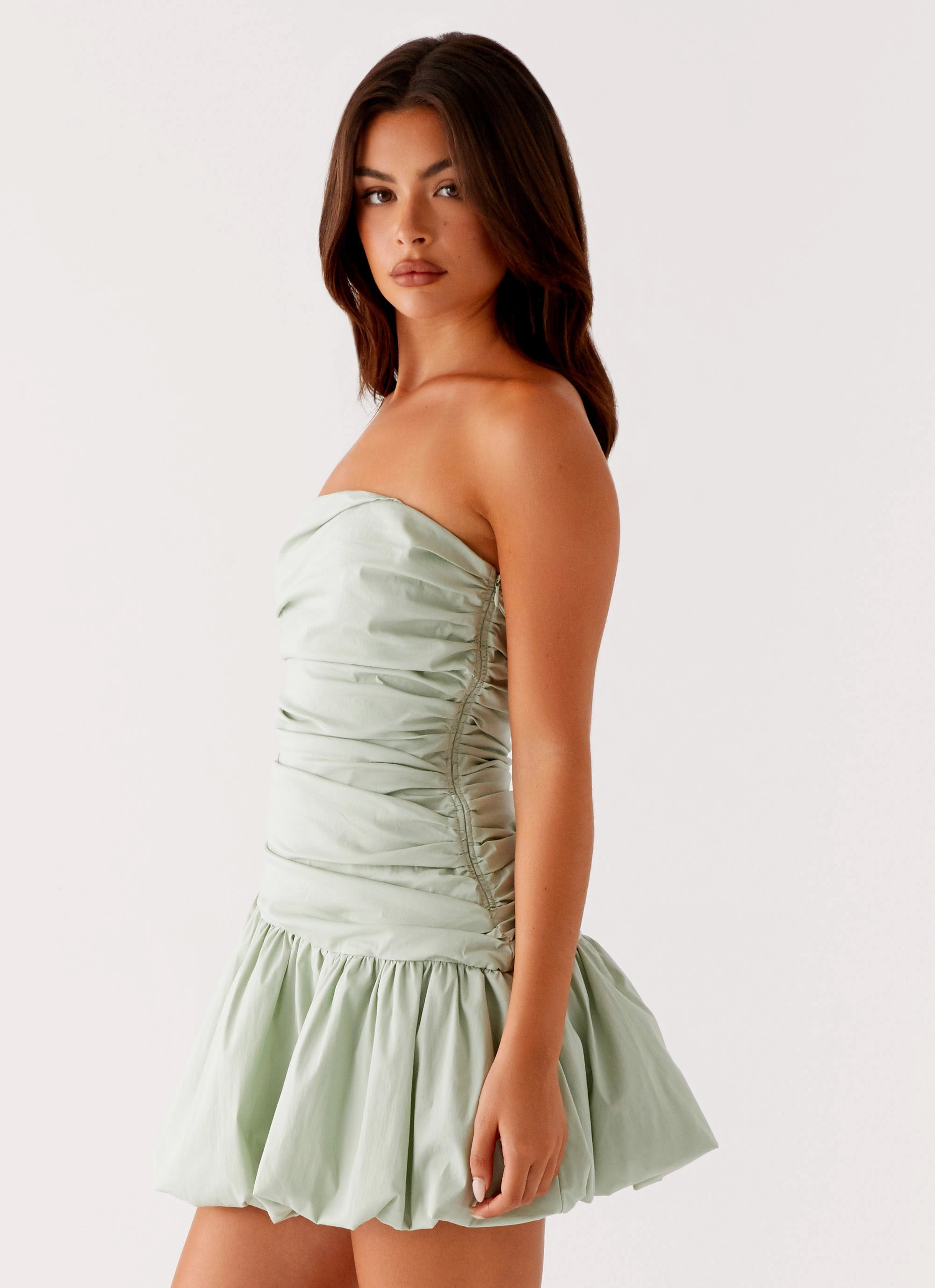 Floria Bubble Mini Dress - Sage Silk Shine Special-Edition
