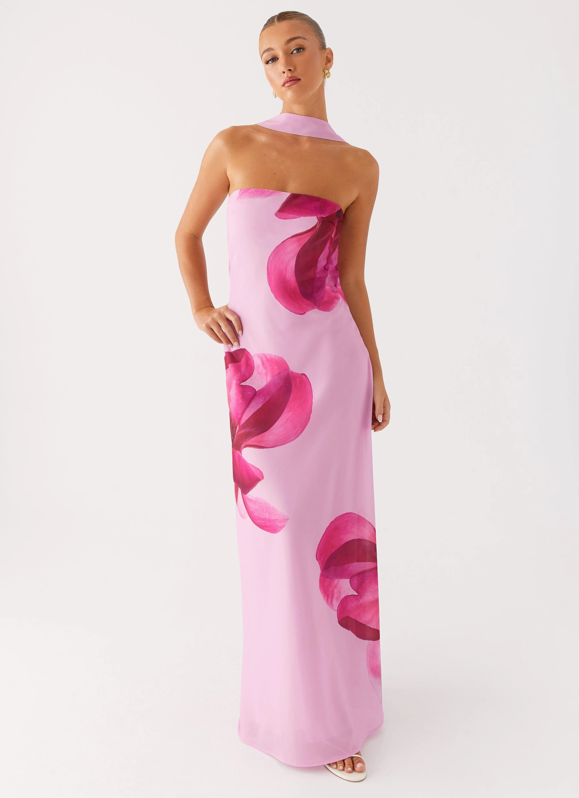 Prim Maxi Dress - Pastel Pink Smooth Design Draped Fabric