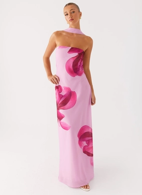 Prim Maxi Dress - Pastel Pink Smooth Design Draped Fabric