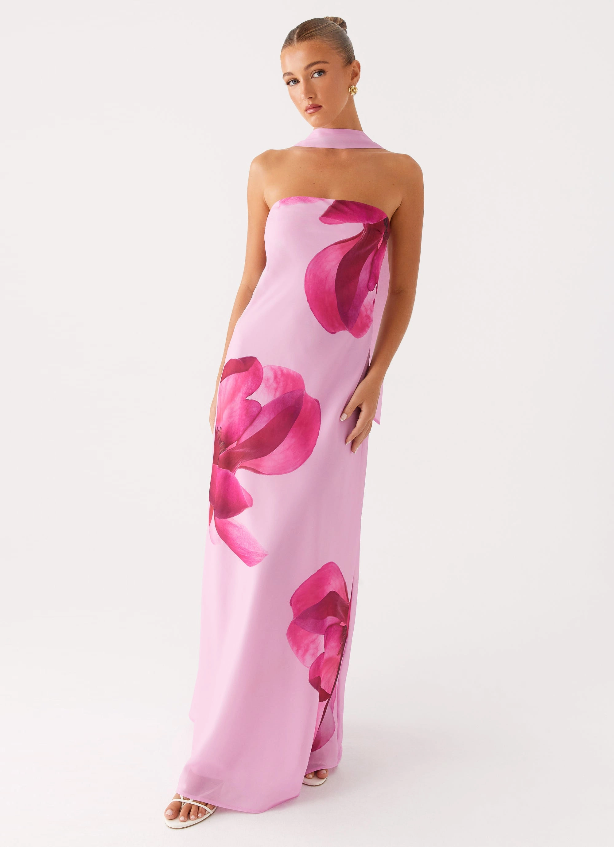 Silky Finish Prim Maxi Dress - Pastel Pink