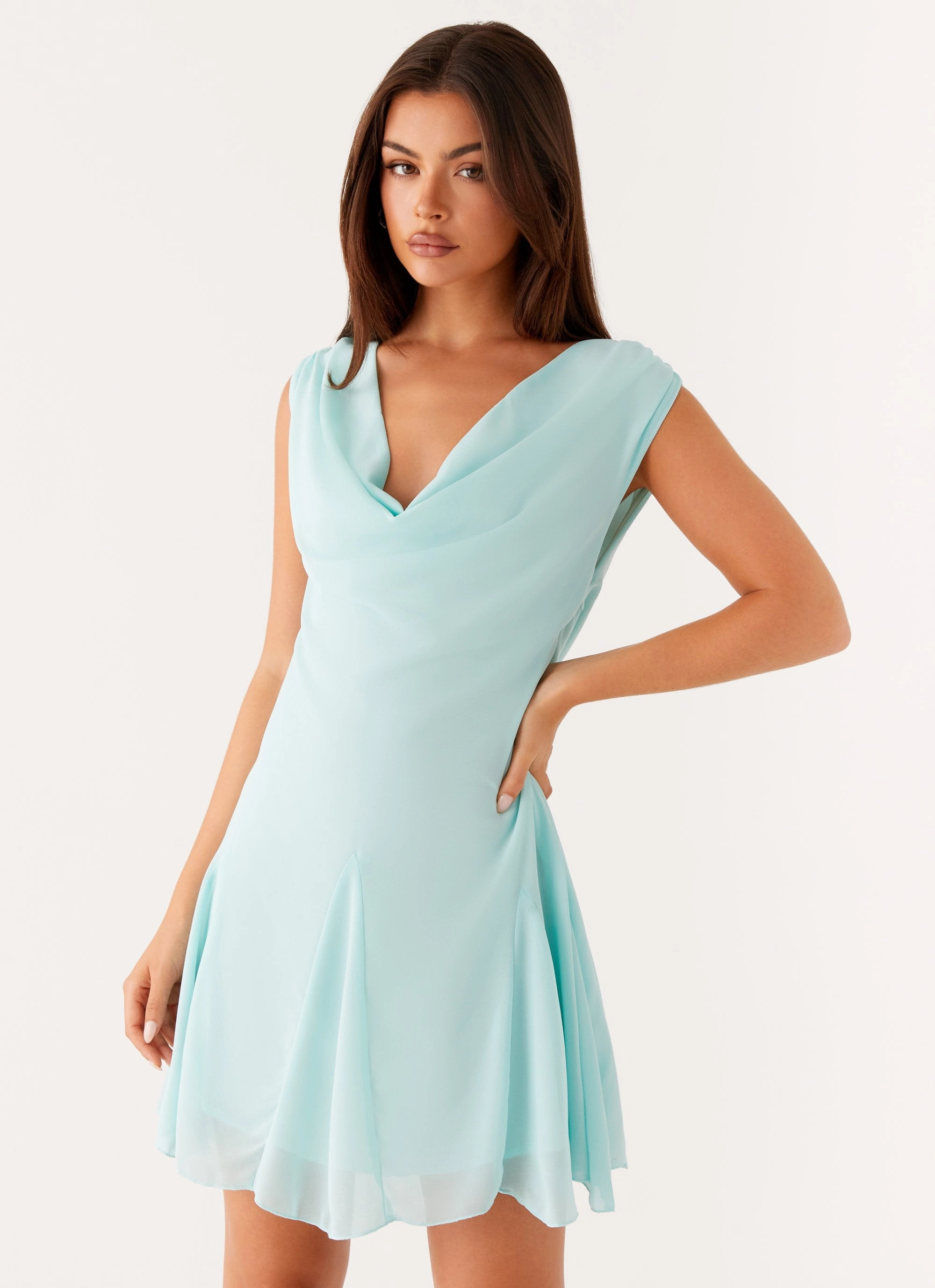 monochrome Ankle-length Shayla Mini Dress - Turquoise