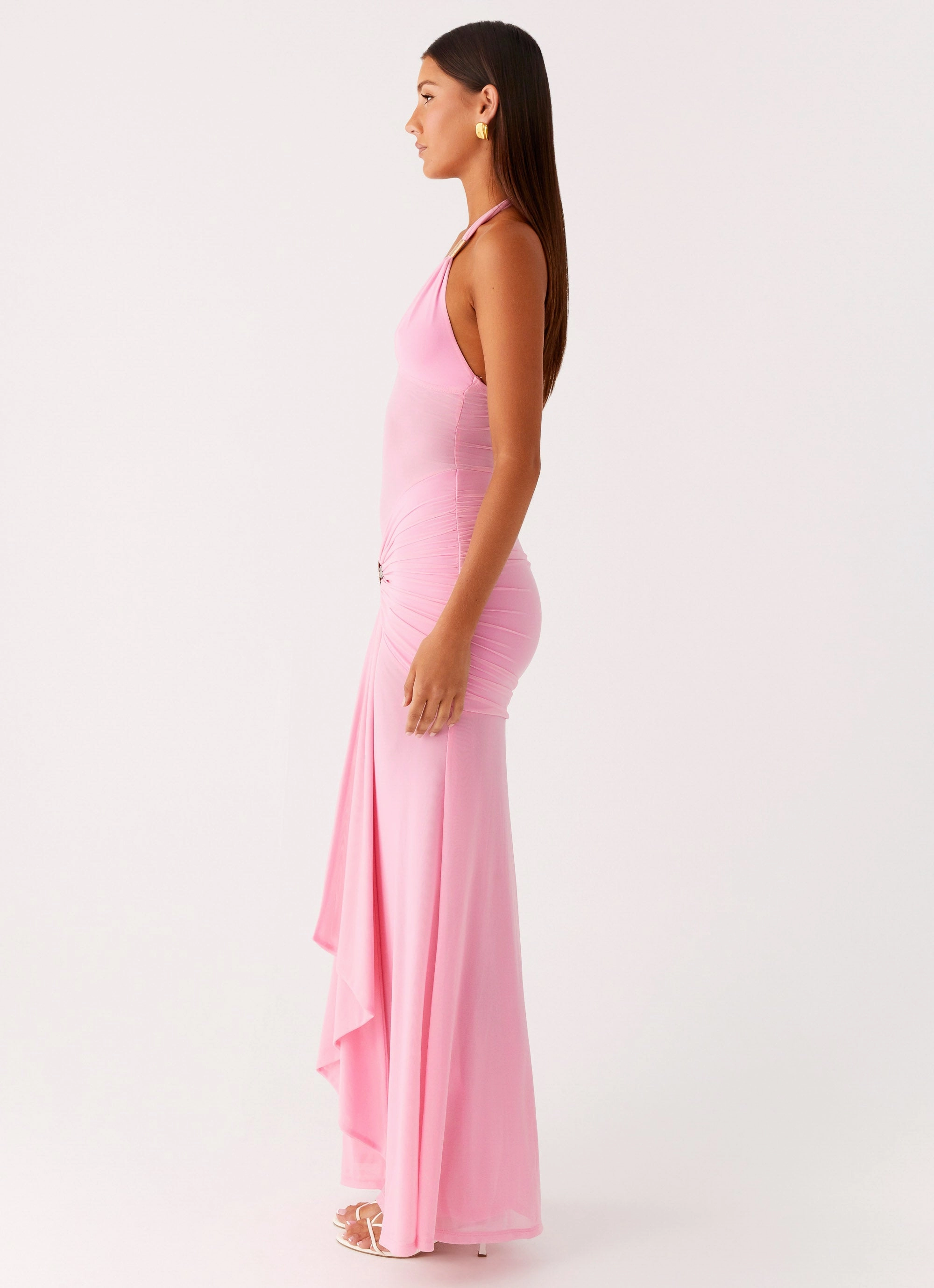 Miyah Halter Hardware Maxi Dress - Baby Pink Fitted Neat spring fresh