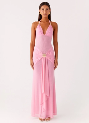 Miyah Halter Hardware Maxi Dress - Baby Pink Stylish Feel