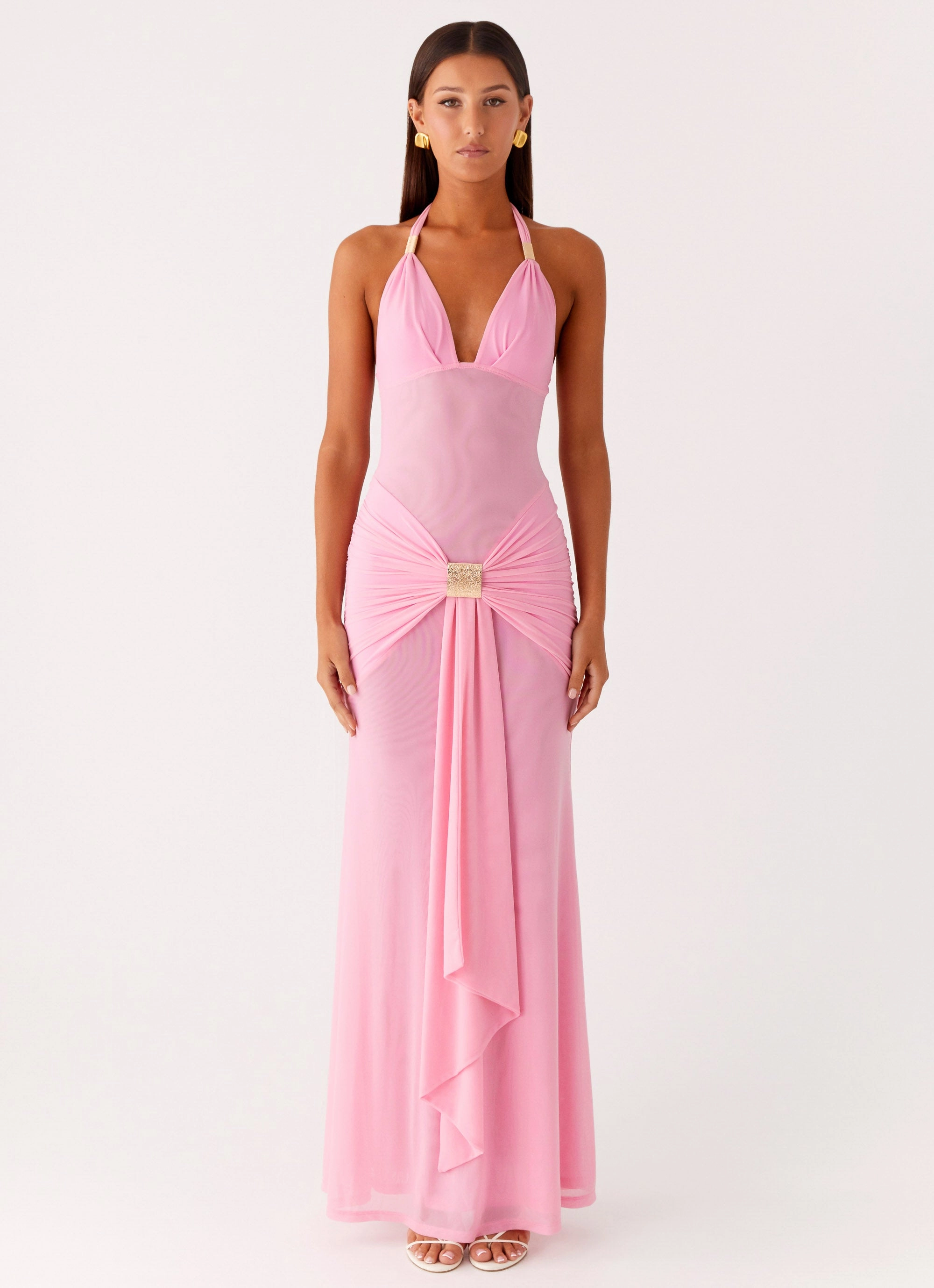 Miyah Halter Hardware Maxi Dress - Baby Pink Stylish Feel