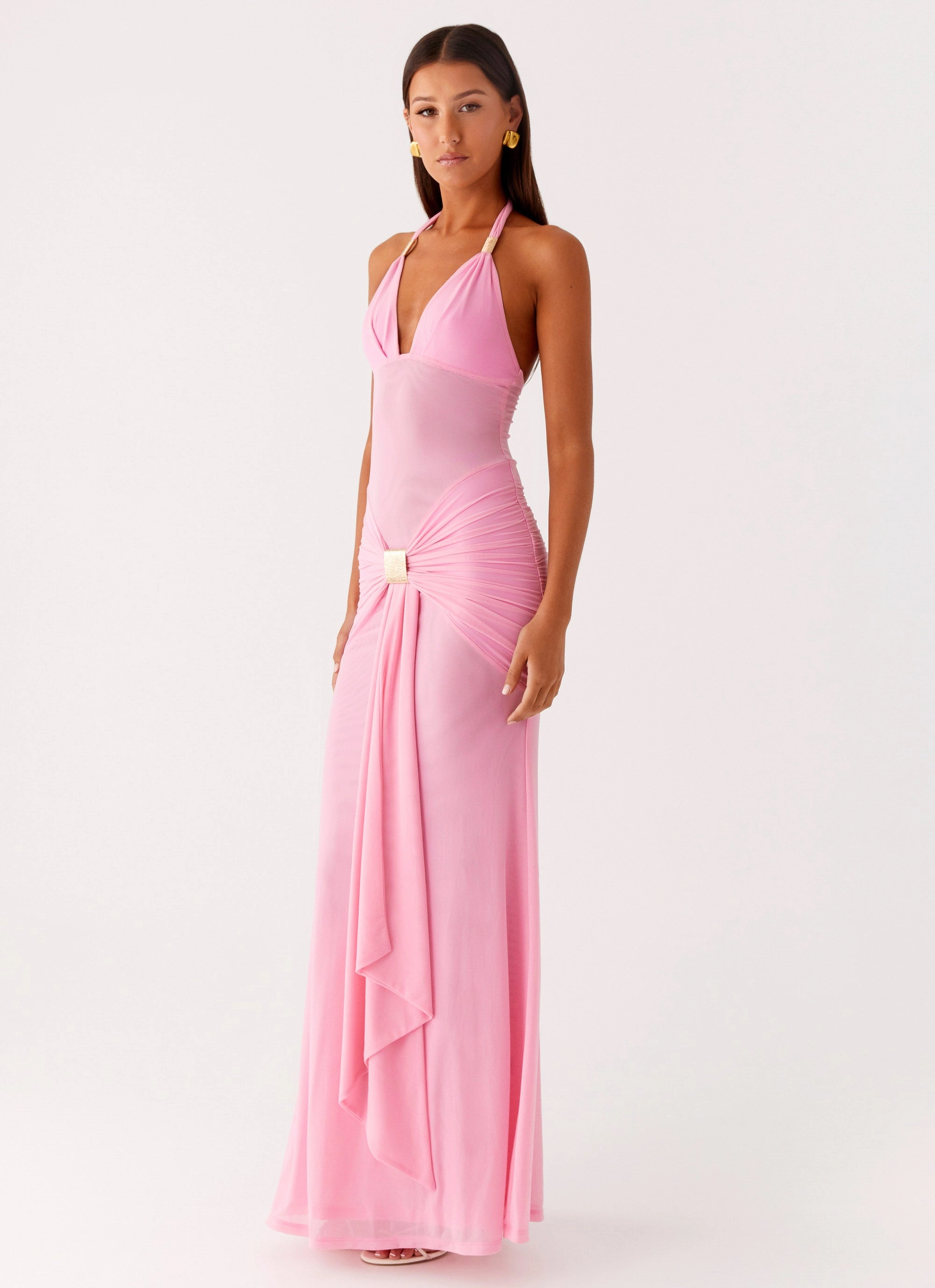 Beauty Zone Miyah Halter Hardware Maxi Dress - Baby Pink