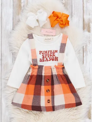 Pumpkin Spice Plaid Flannel Skirtall Set