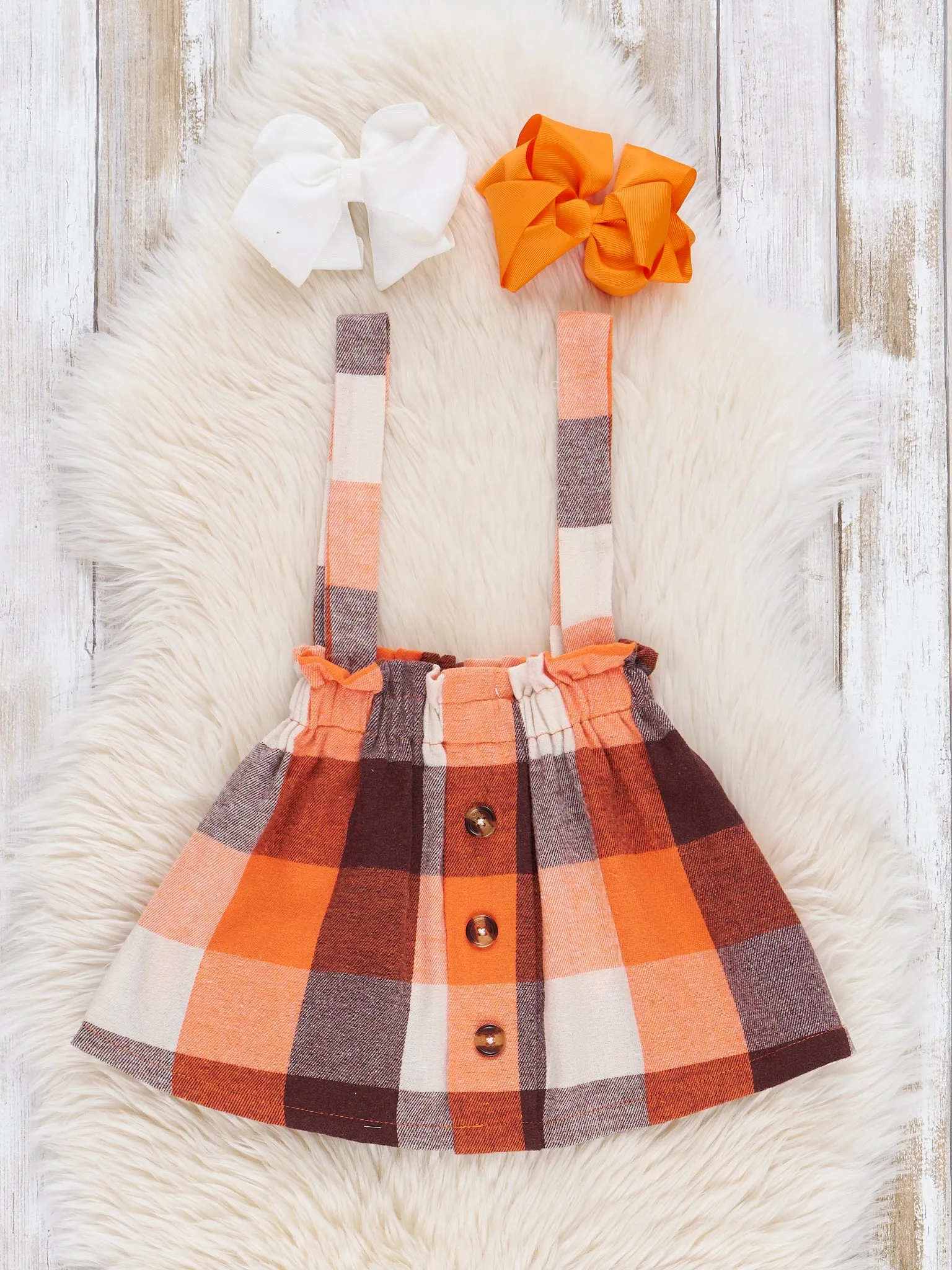 Pumpkin Spice Plaid Flannel Skirtall Set