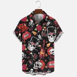 Punk Skull Print Polyester Hawaiian Shirt