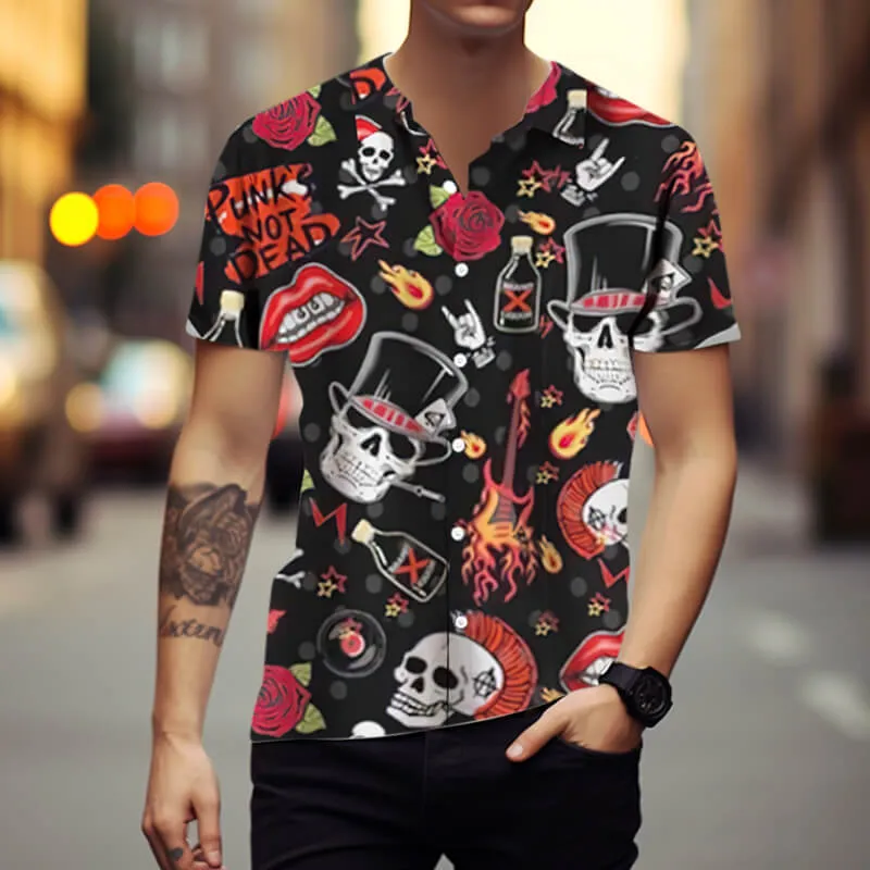 Punk Skull Print Polyester Hawaiian Shirt