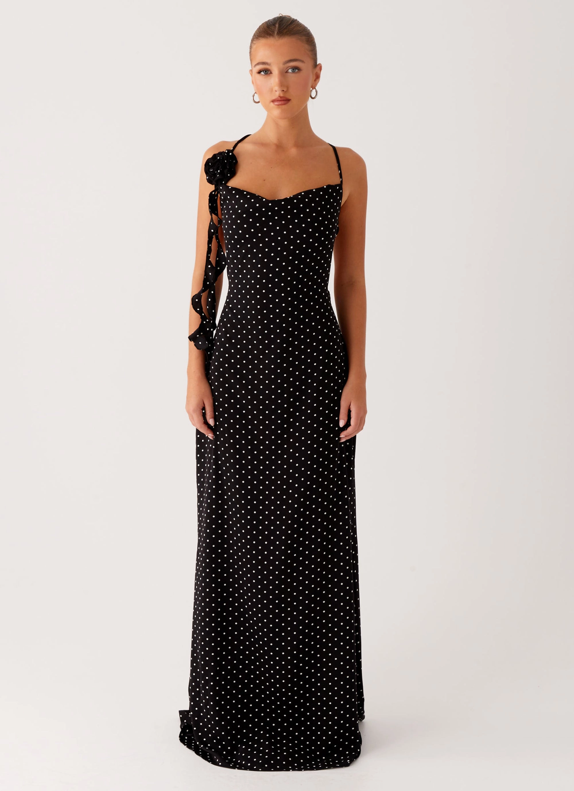 Purely Maxi Dress - Black Polka Dot Polite Vibe
