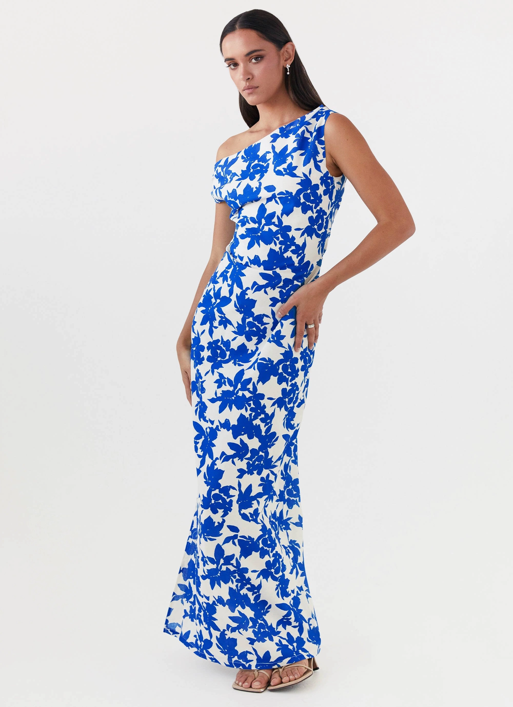 Pyper Off Shoulder Maxi Dress - Blue Floral Elegant Fabric Versatile Style