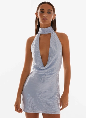 Nora Sequin Cowl Neck Mini Dress - Blue Versatile party outfit