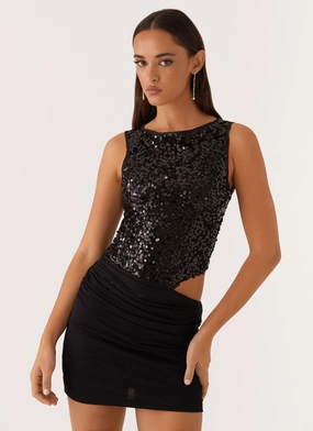 Chill Base Urban Feel Superstition Sequin Mini Dress - Black