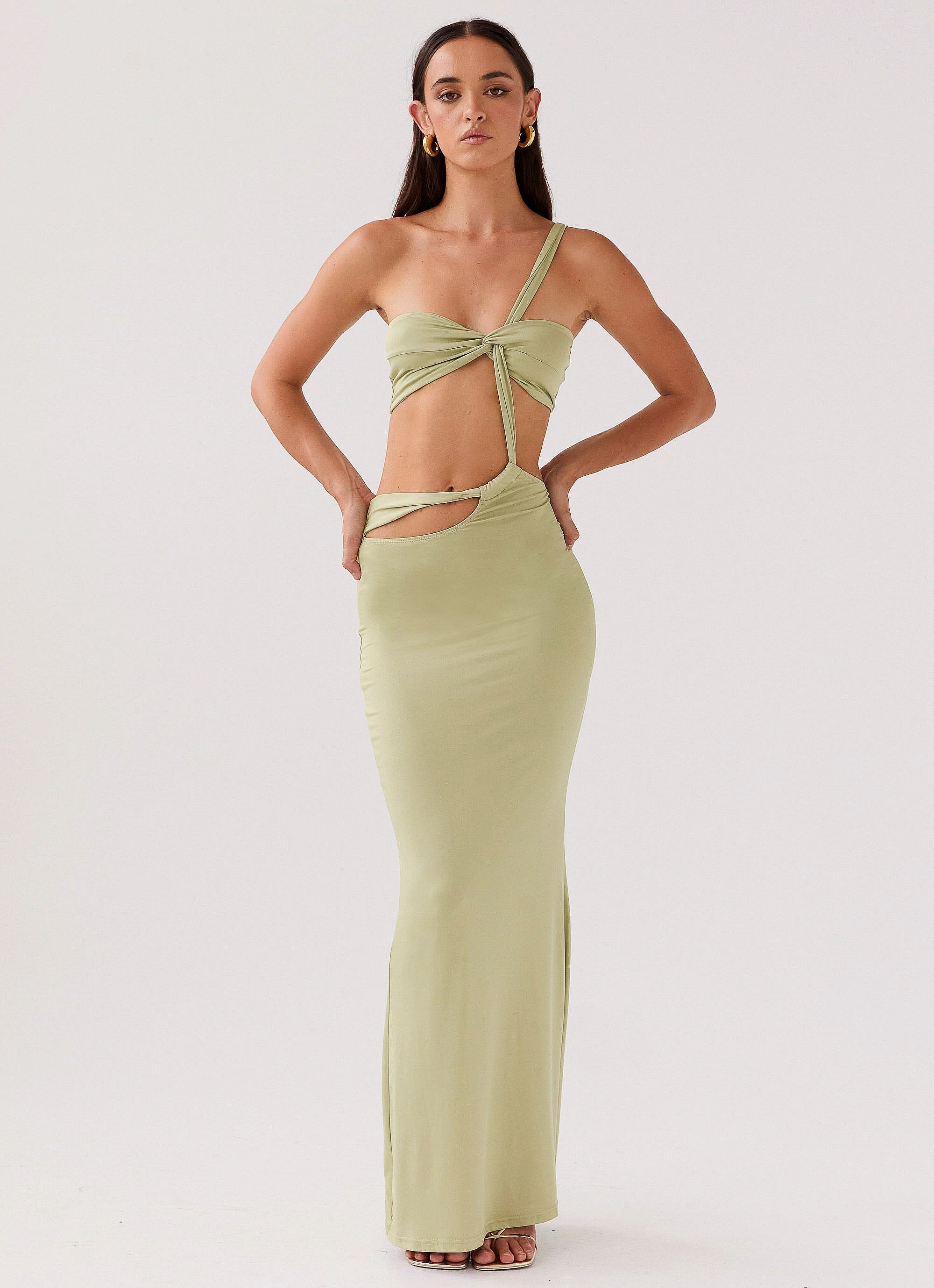 Sycamore Twist Maxi Dress - Fern Understated Charm Shine Finish