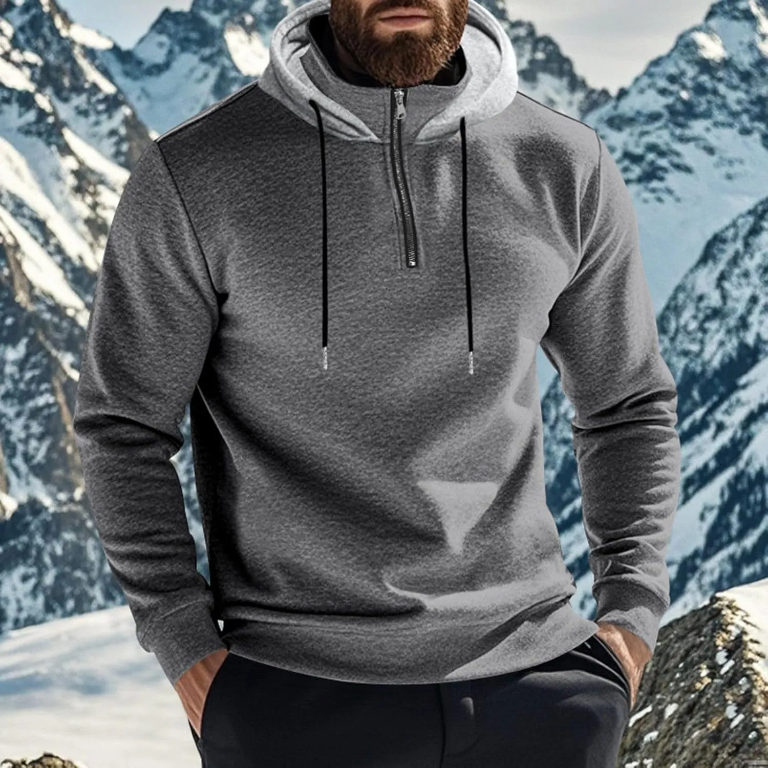 Quarter Zip Pullover Men Fleece Winter Hoodies Drawstring Fall Sweatshirts Long Sleeve Thermal Hoodies