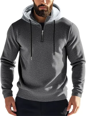 Quarter Zip Pullover Men Fleece Winter Hoodies Drawstring Fall Sweatshirts Long Sleeve Thermal Hoodies