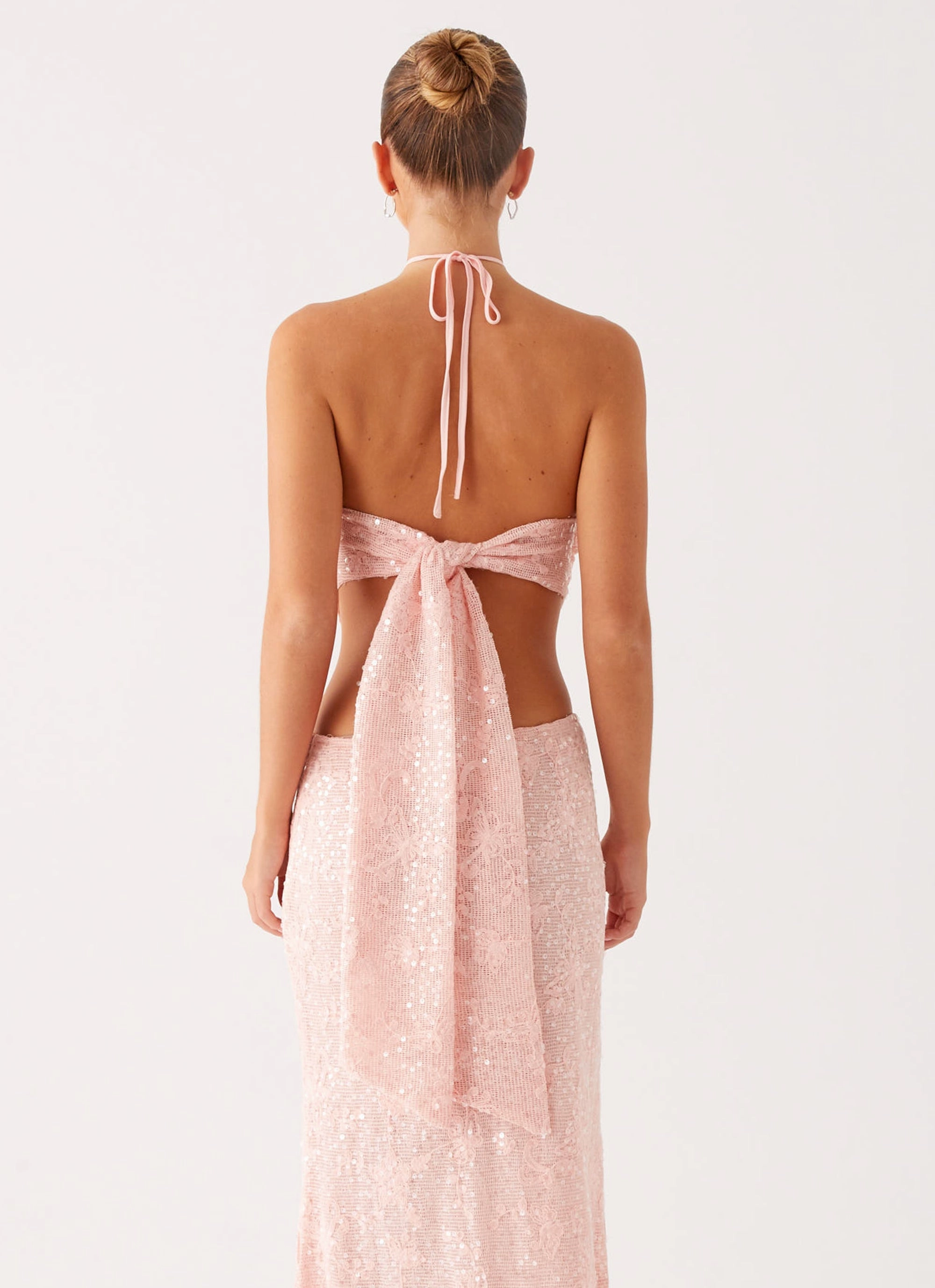 Adjustable Shoulder Straps Queenie Sequin Halter Top - Pink