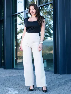 Eco Friendly Dye Process Professional Look Shapewear Padded Shoulder Slimming Bodysuit Wide-Leg Pants Set