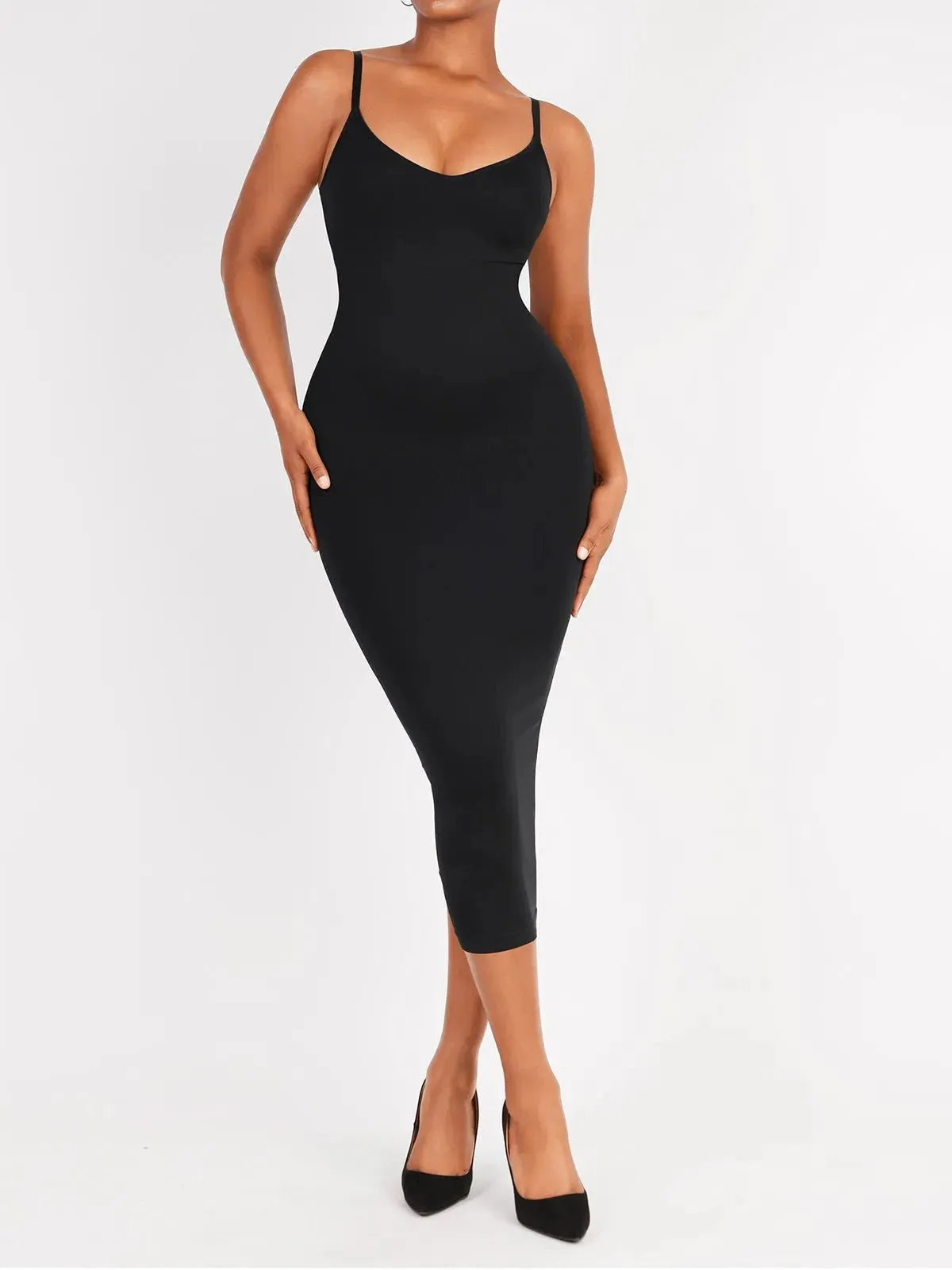 Shaper Eco-Friendly Spaghetti Strap V-Neck Seamless Dress Flexible Material
