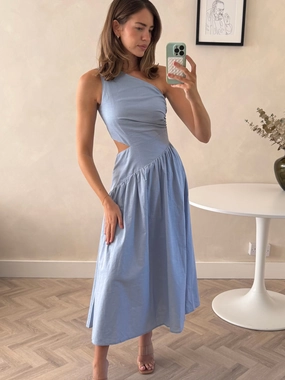 Jasmine Cut Out One Shoulder Dress in Baby Blue Playful touch