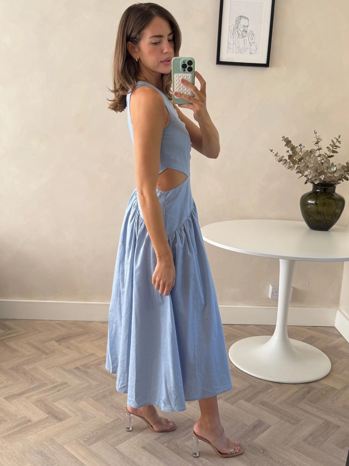 Jasmine Cut Out One Shoulder Dress in Baby Blue Comfortable Silhouette Fresh Fit