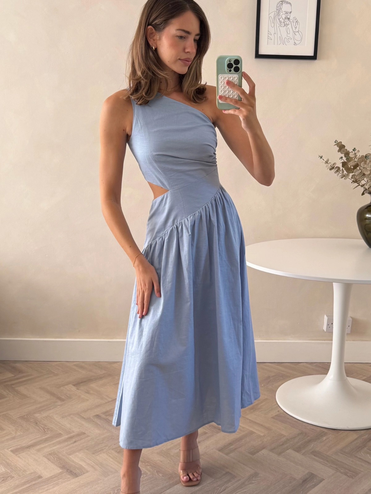 Jasmine Cut Out One Shoulder Dress in Baby Blue Playful touch