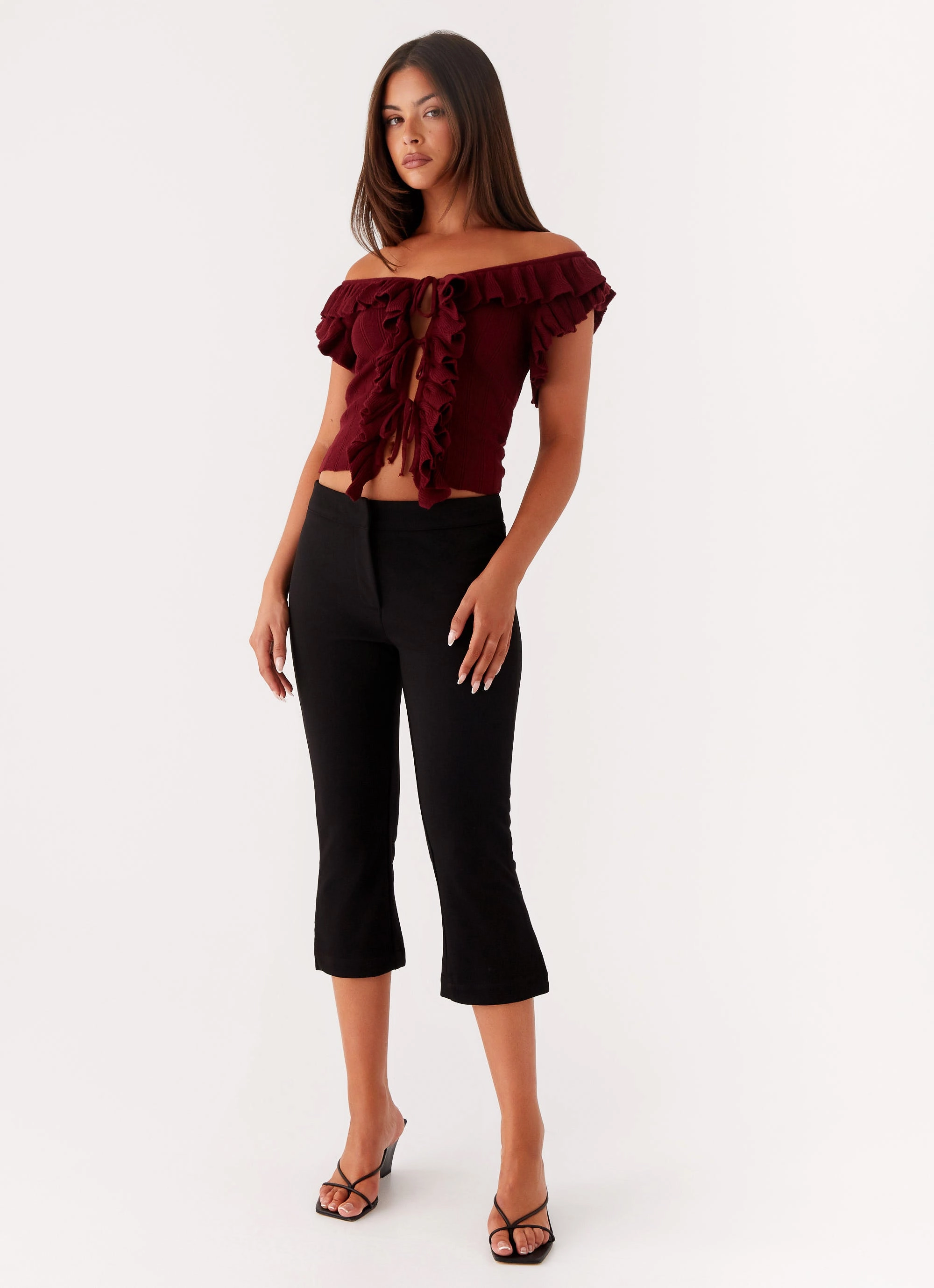 Keeta Frill Top - Burgundy BreathableMeshPanel DurableDoubleLayeredHem
