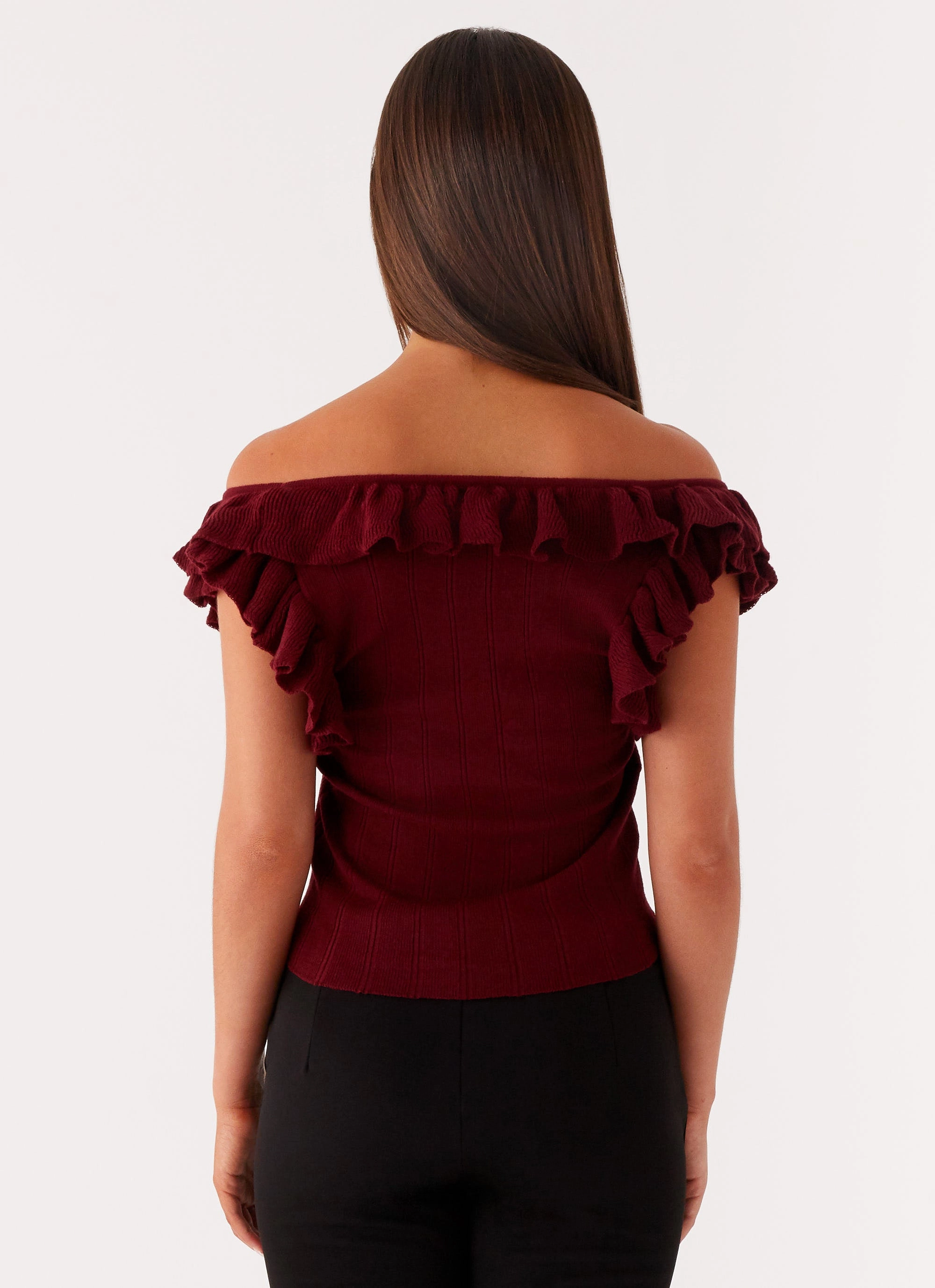 Keeta Frill Top - Burgundy LaserCut Edges