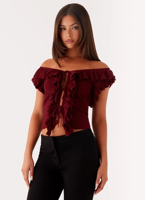 Keeta Frill Top - Burgundy Reinforced Neckline