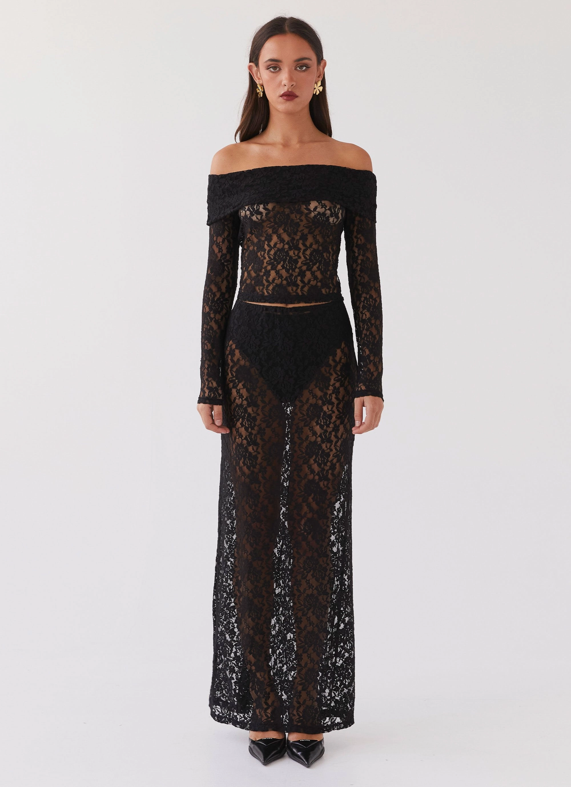 Airtight Fasteners Zephyra Lace Long Sleeve Top - Black