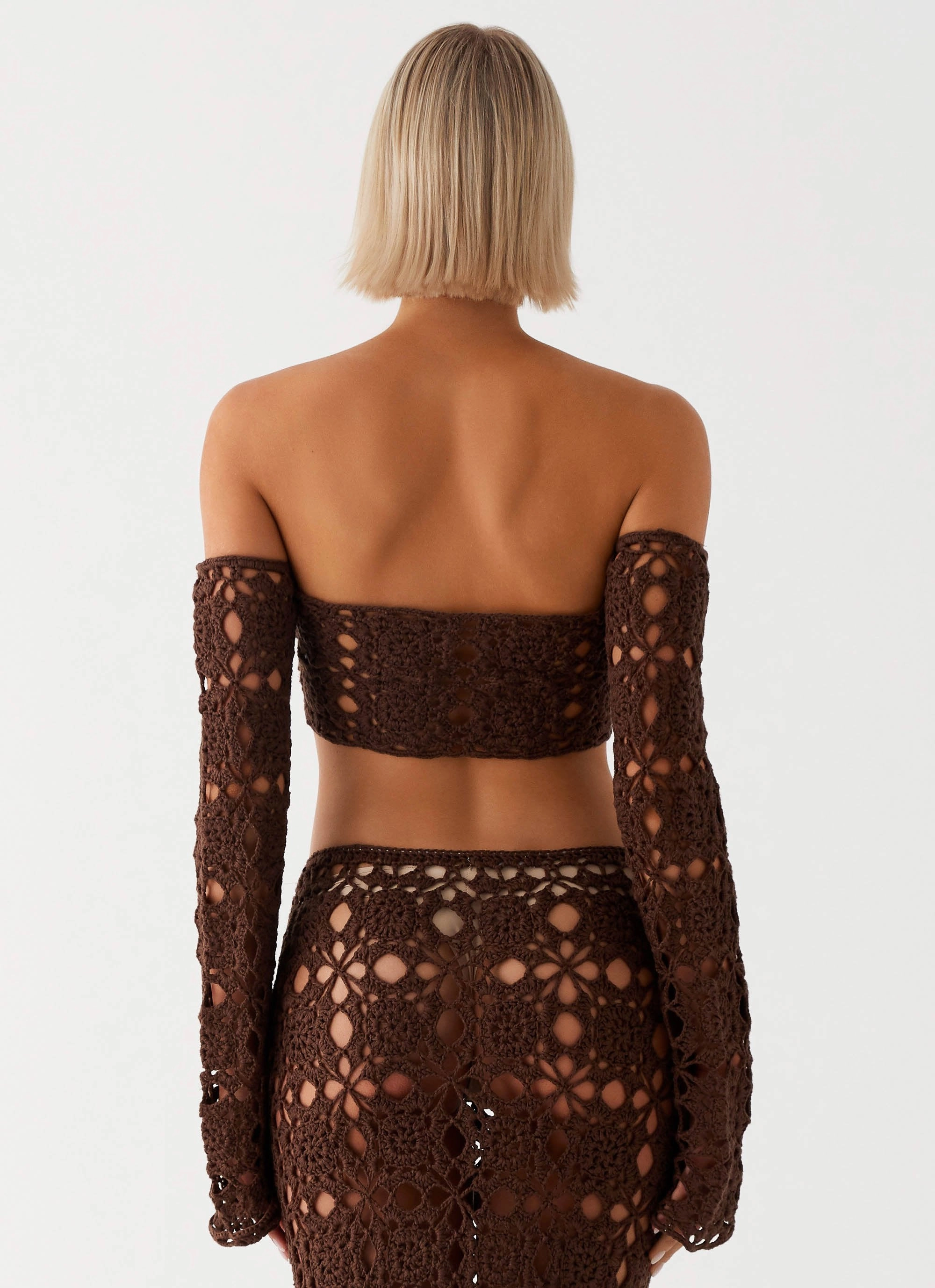 Loose cut Sorrentino Crochet Long Sleeve Top - Chocolate