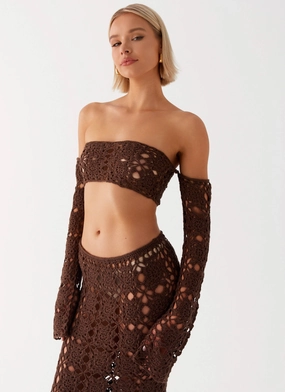 SecureClosures Simple Comfort Sorrentino Crochet Long Sleeve Top - Chocolate