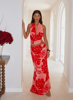 Soulful Low Rise Maxi Skirt - Sicily Sunsets Print Comfortable Fit Wear