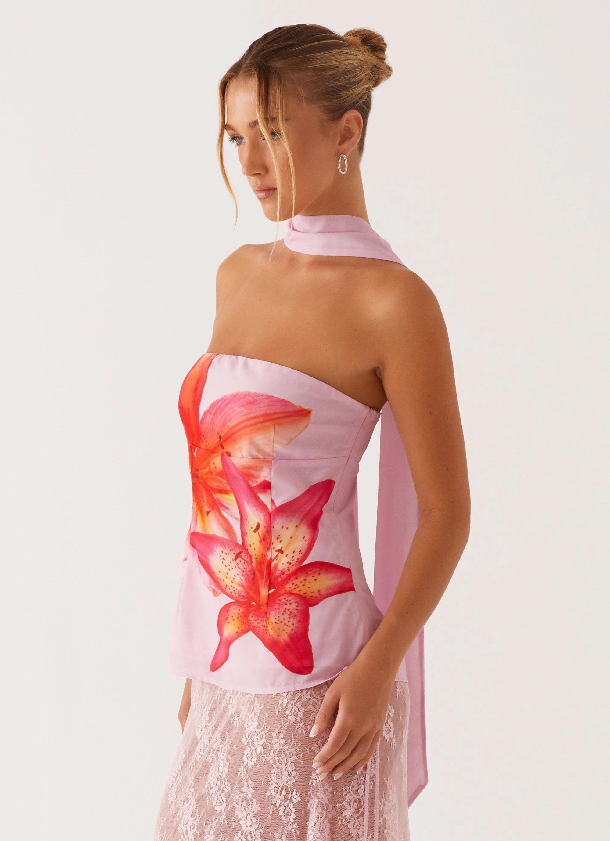 Rubberized grip Heather Effect Finish Blaise Scarf Top - Pink Floral