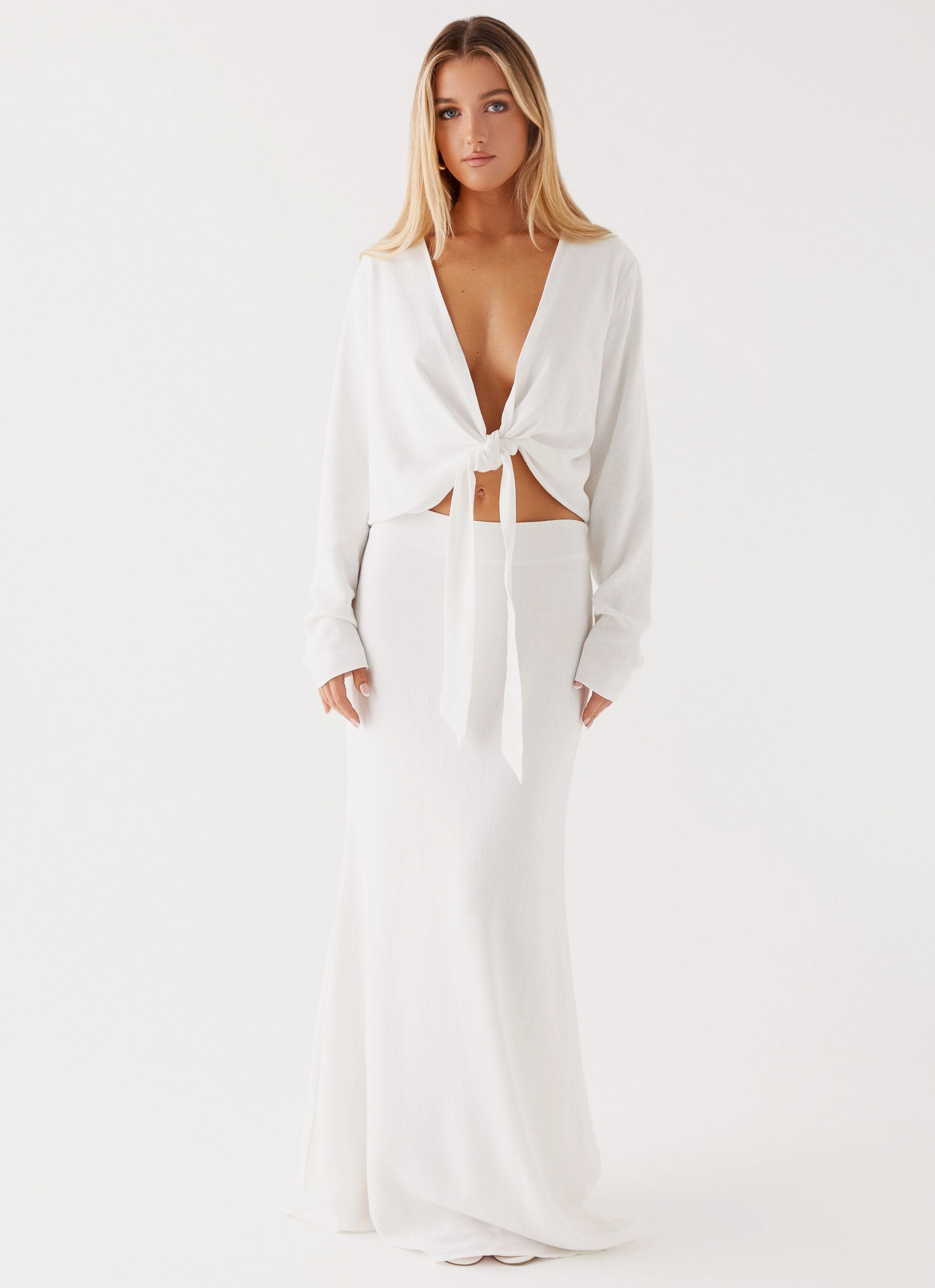 Adaptive Tension Bands Parker Linen Maxi Skirt - White