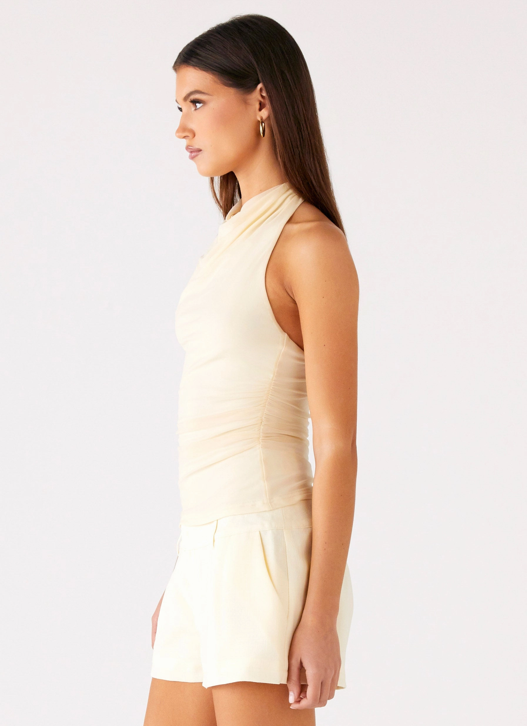 Pocket Details Button Closure Rosana Halter Top - Butter