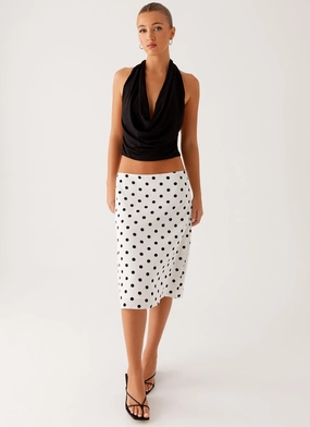 Perfect Fit Evoke Chiffon Midi Skirt - White Polka Dot