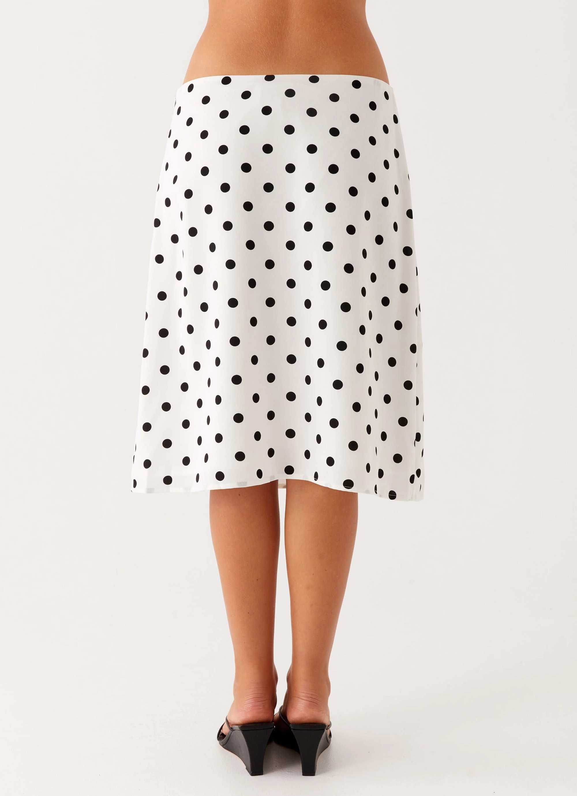Evoke Chiffon Midi Skirt - White Polka Dot sporty wear Wrinklefree