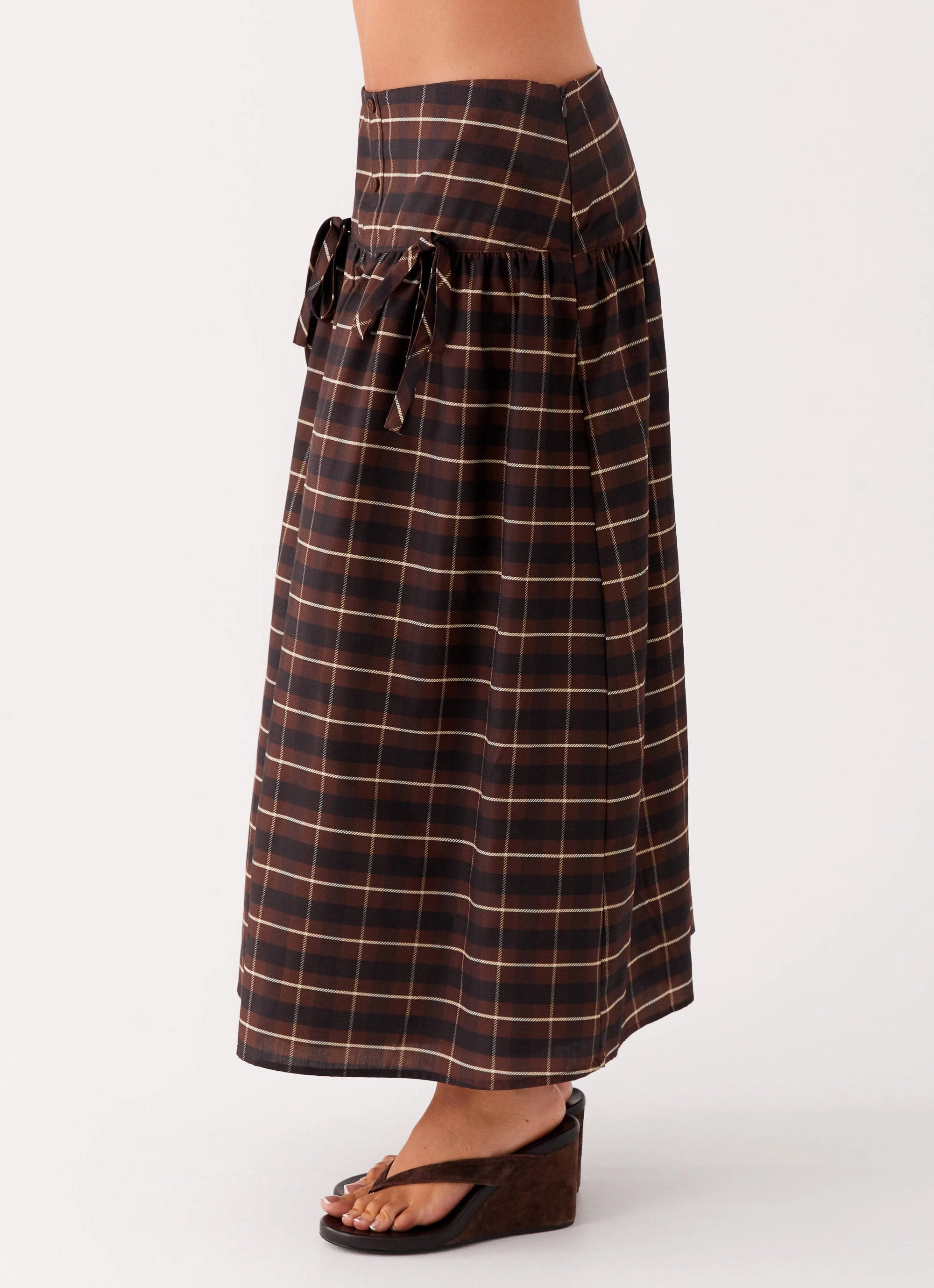 Fair trade Earth Tones Quiet Places Midi Skirt - Chocolate Check