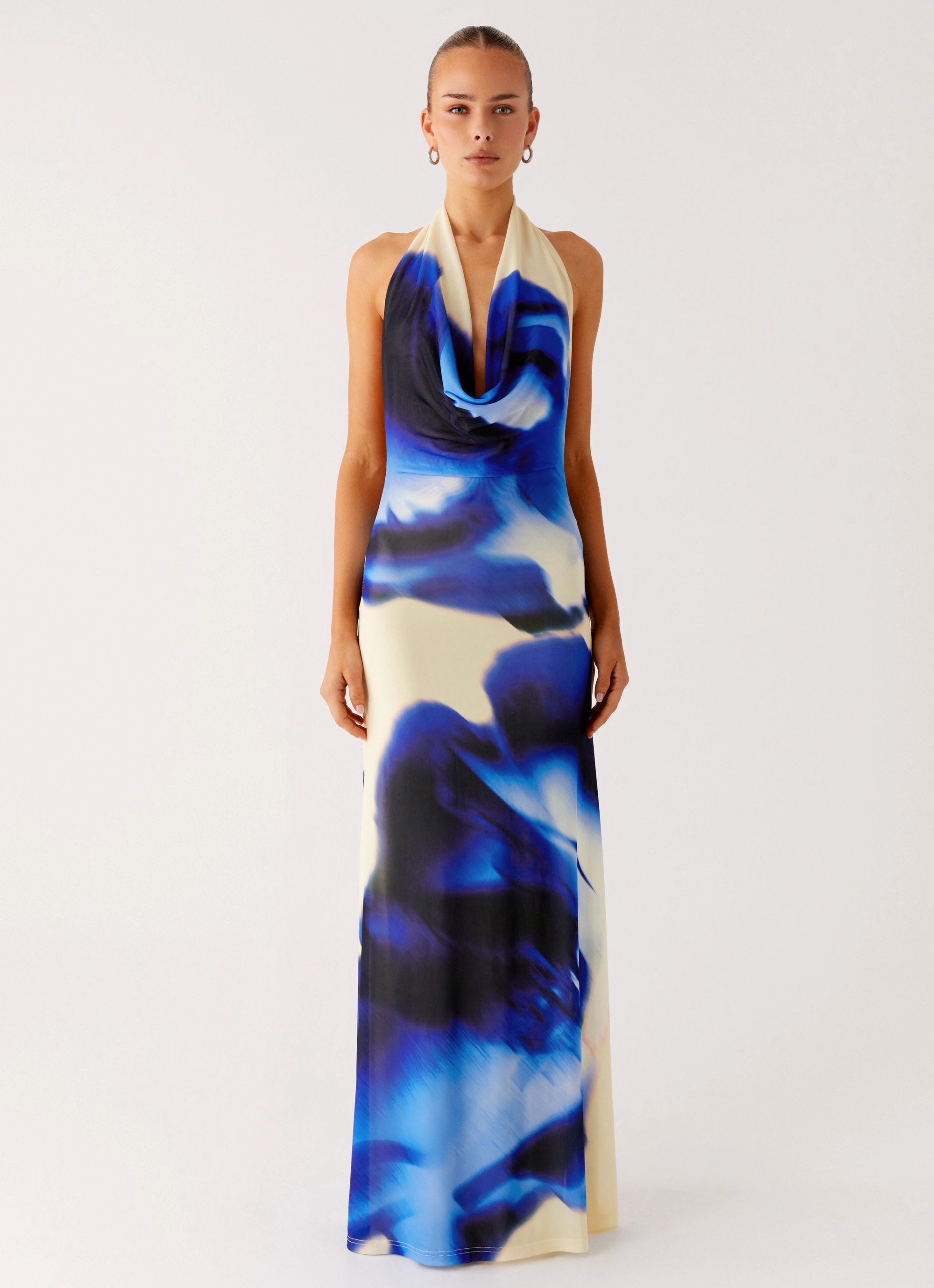 Only A Feeling Cowl Neck Maxi Dress - Heirloom Floral Calm Shine