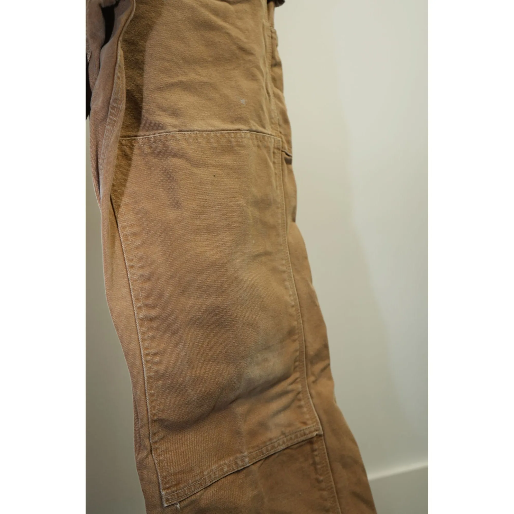 "Retail" Carhartt R01 BRN Unlined Canvas Double-Knee Workwear Bib Overalls W33 Men's