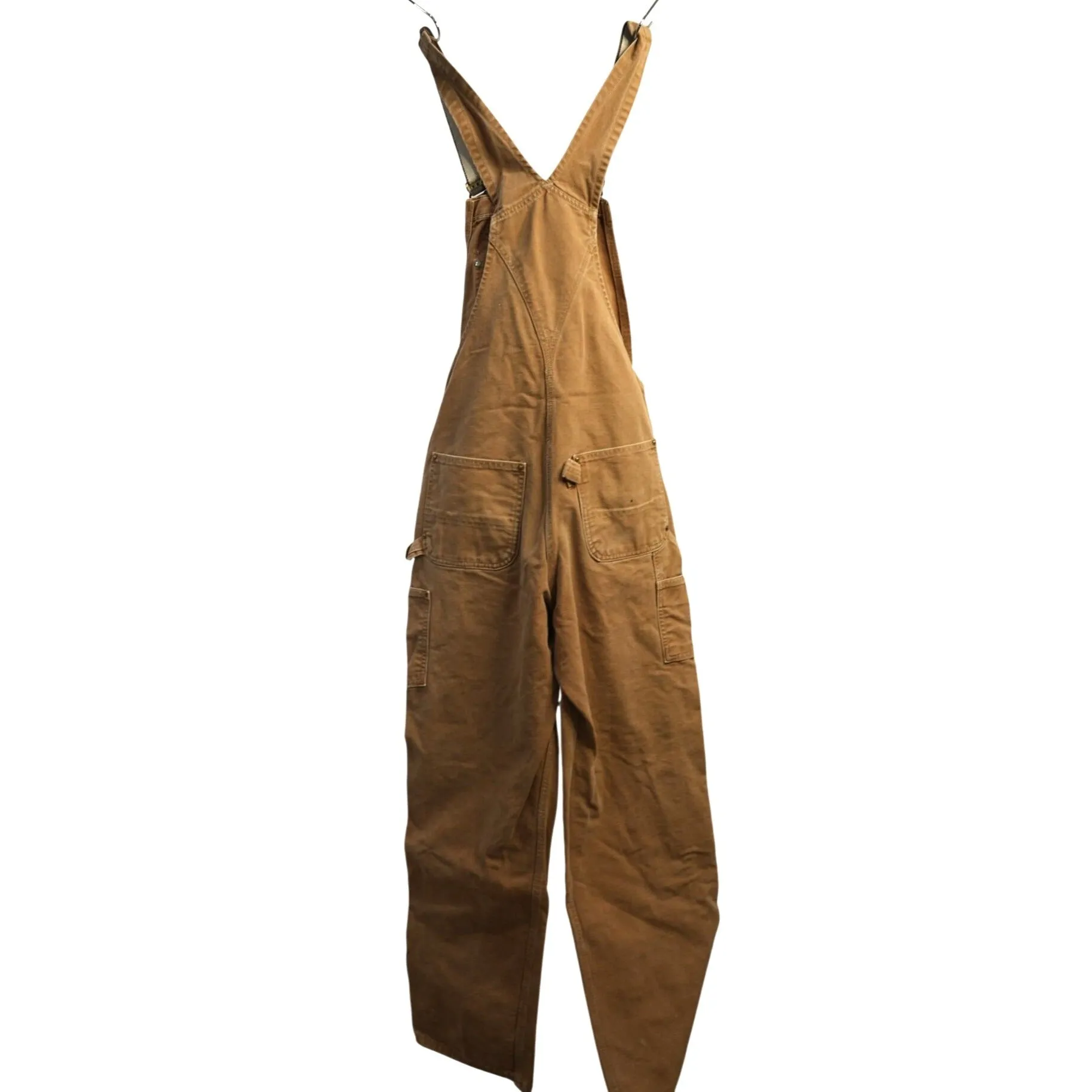 "Retail" Carhartt R01 BRN Unlined Canvas Double-Knee Workwear Bib Overalls W33 Men's