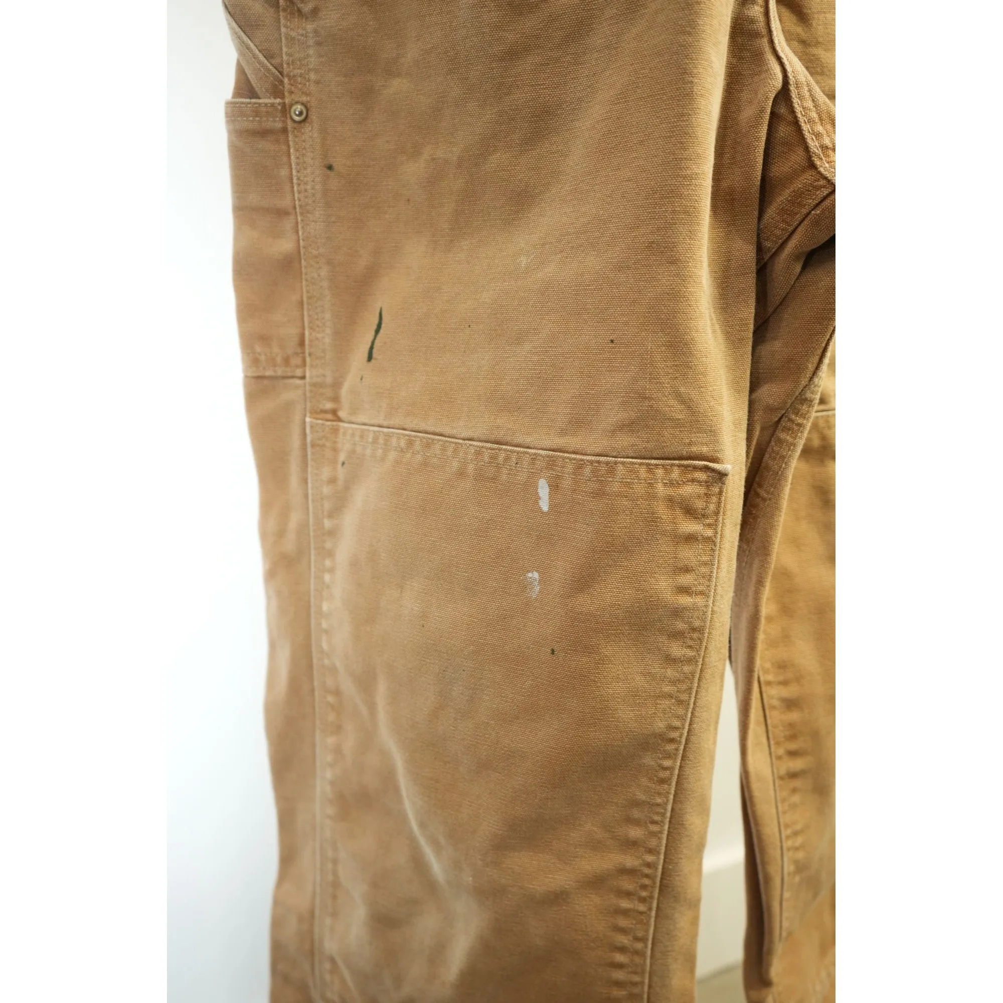"Retail" Carhartt R01 BRN Unlined Canvas Double-Knee Workwear Bib Overalls W33 Men's