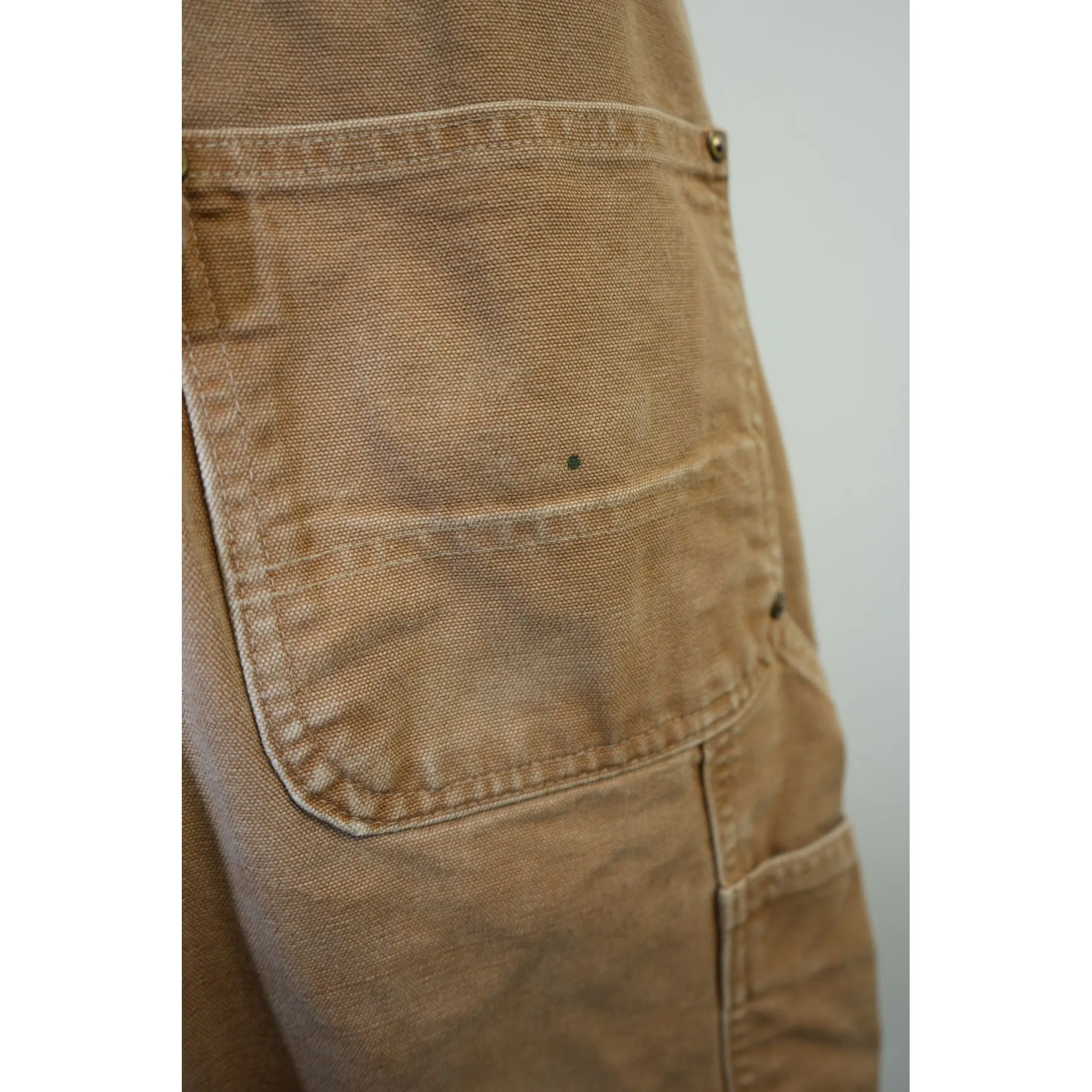 "Retail" Carhartt R01 BRN Unlined Canvas Double-Knee Workwear Bib Overalls W33 Men's