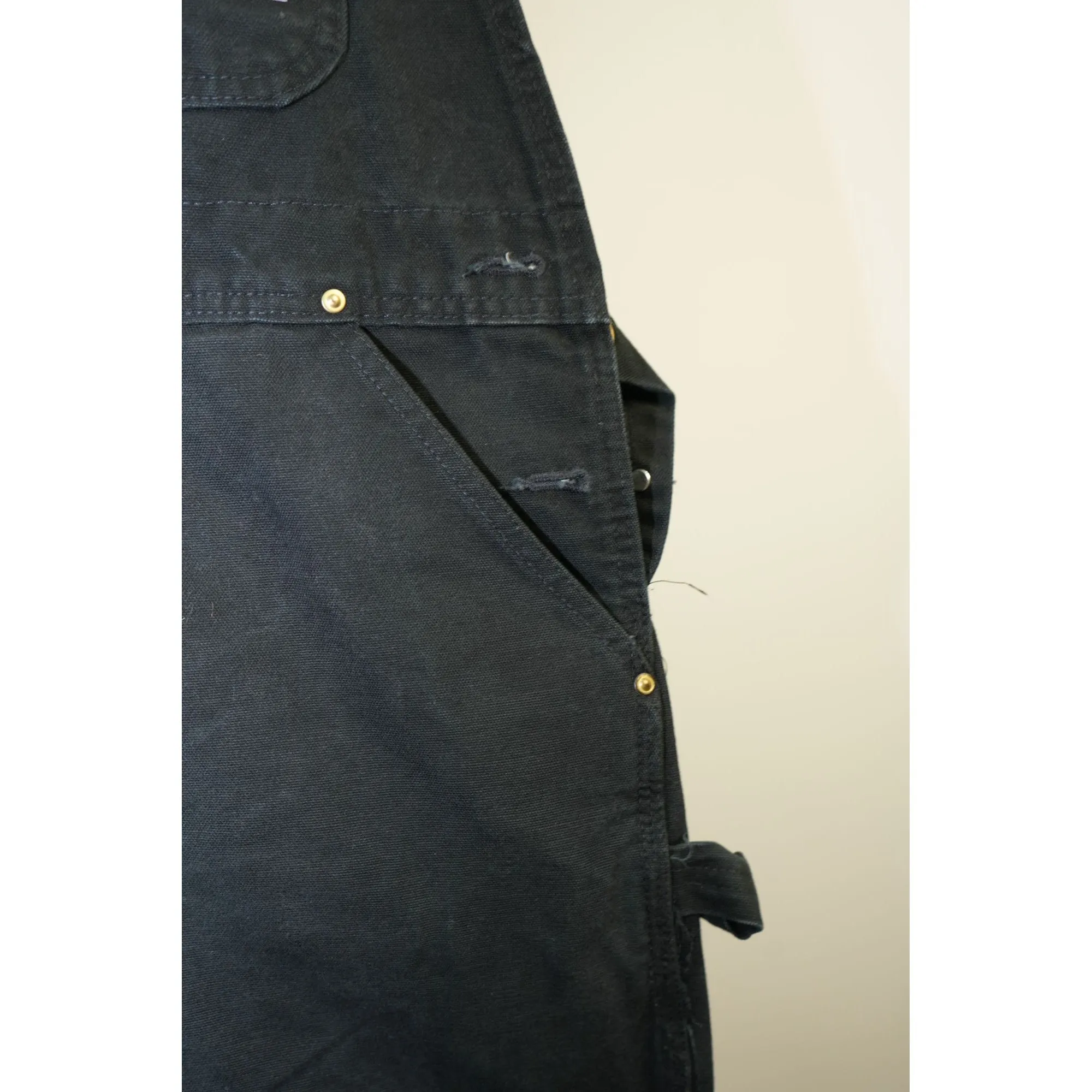 "Retail" Vintage Carhartt R01 BLK Unlined Canvas Double-Knee Workwear Bib Overalls Black W35 Men's