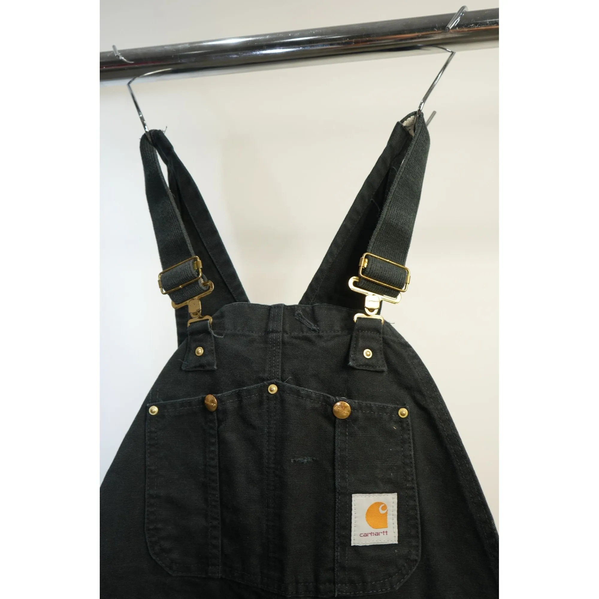 "Retail" Vintage Carhartt R01 BLK Unlined Canvas Double-Knee Workwear Bib Overalls Black W35 Men's