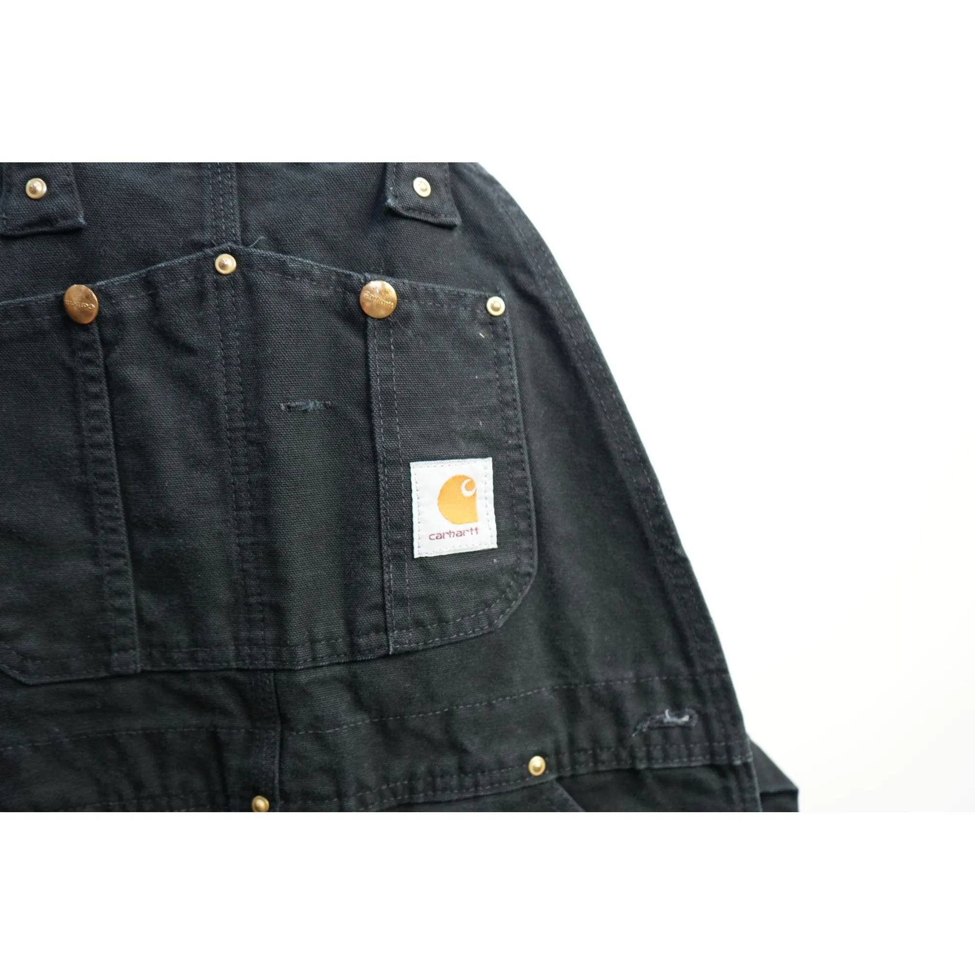 "Retail" Vintage Carhartt R01 BLK Unlined Canvas Double-Knee Workwear Bib Overalls Black W35 Men's