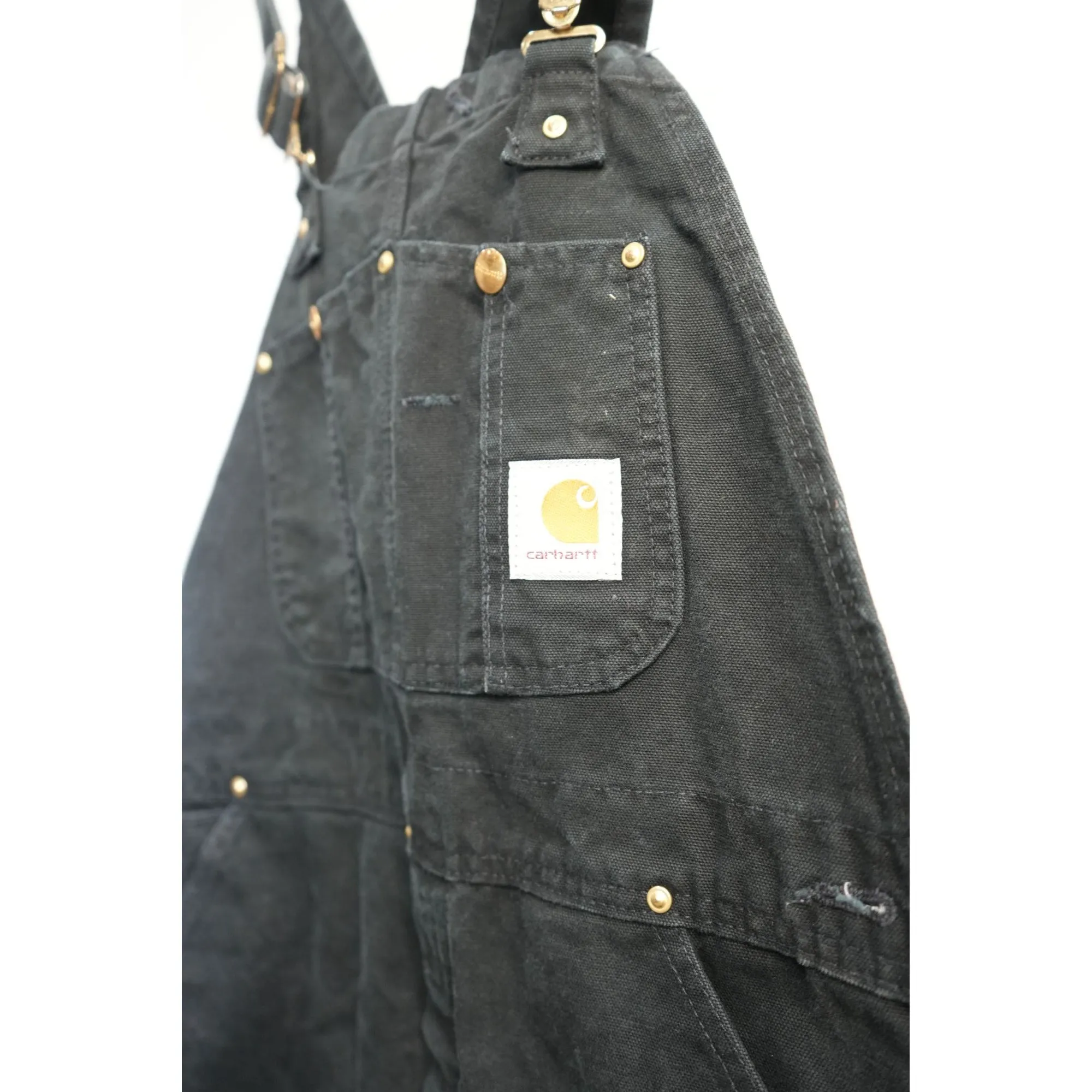 "Retail" Vintage Carhartt R01 BLK Unlined Canvas Double-Knee Workwear Bib Overalls Black W35 Men's