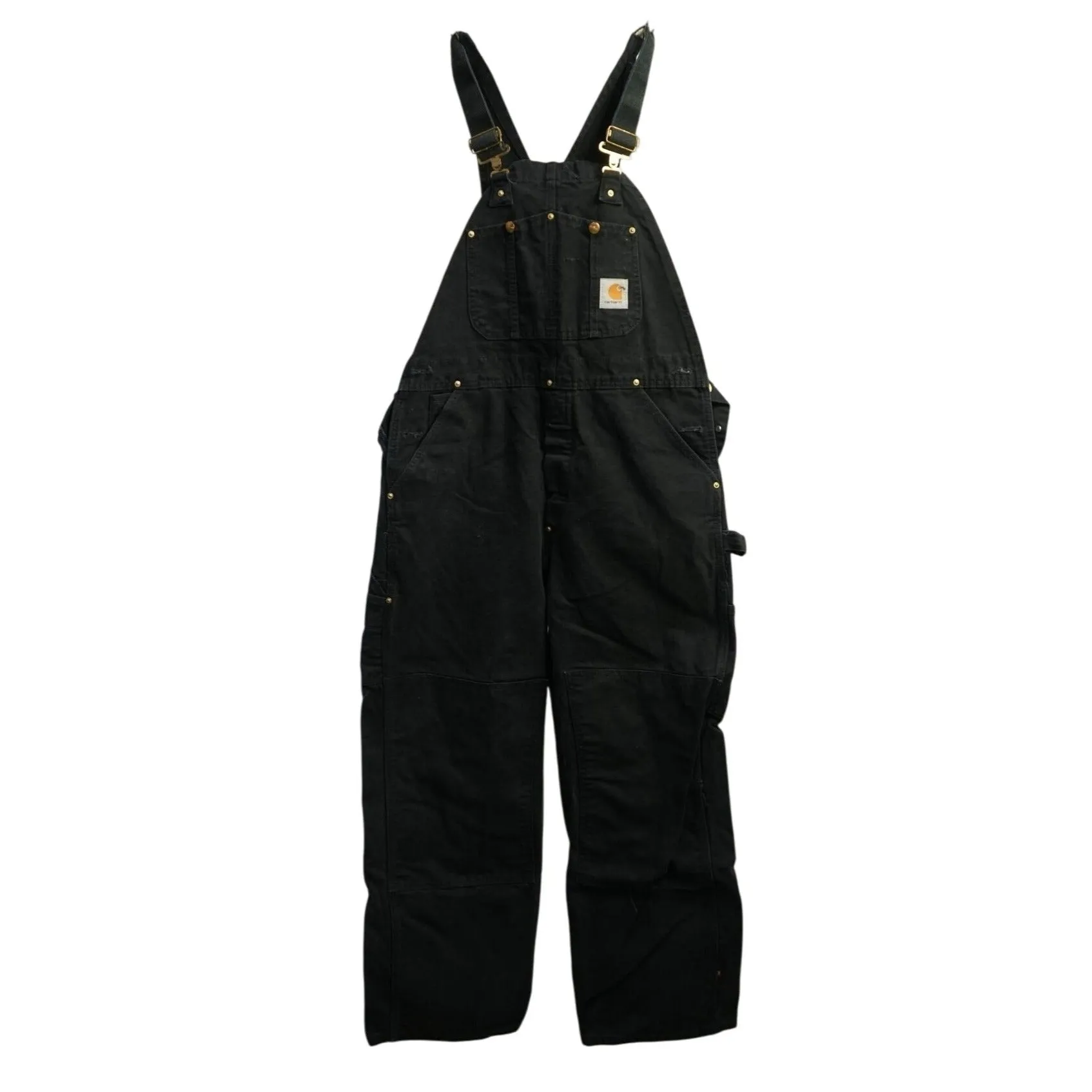 "Retail" Vintage Carhartt R01 BLK Unlined Canvas Double-Knee Workwear Bib Overalls Black W35 Men's
