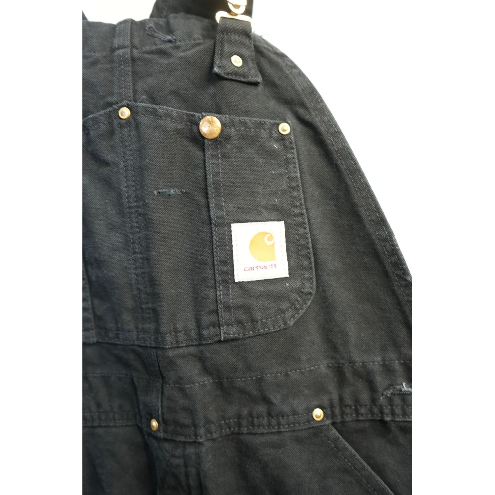 "Retail" Vintage Carhartt R01 BLK Unlined Canvas Double-Knee Workwear Bib Overalls Black W35 Men's
